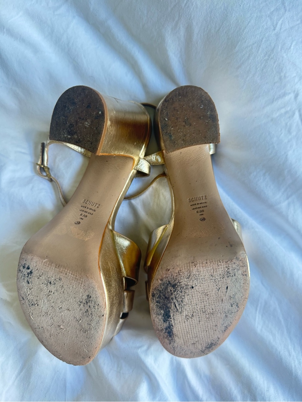 Schultz Gold Platform Sandals with Crisscross Straps Keefa Metallic Leather 9.5 - Picture 7 of 7